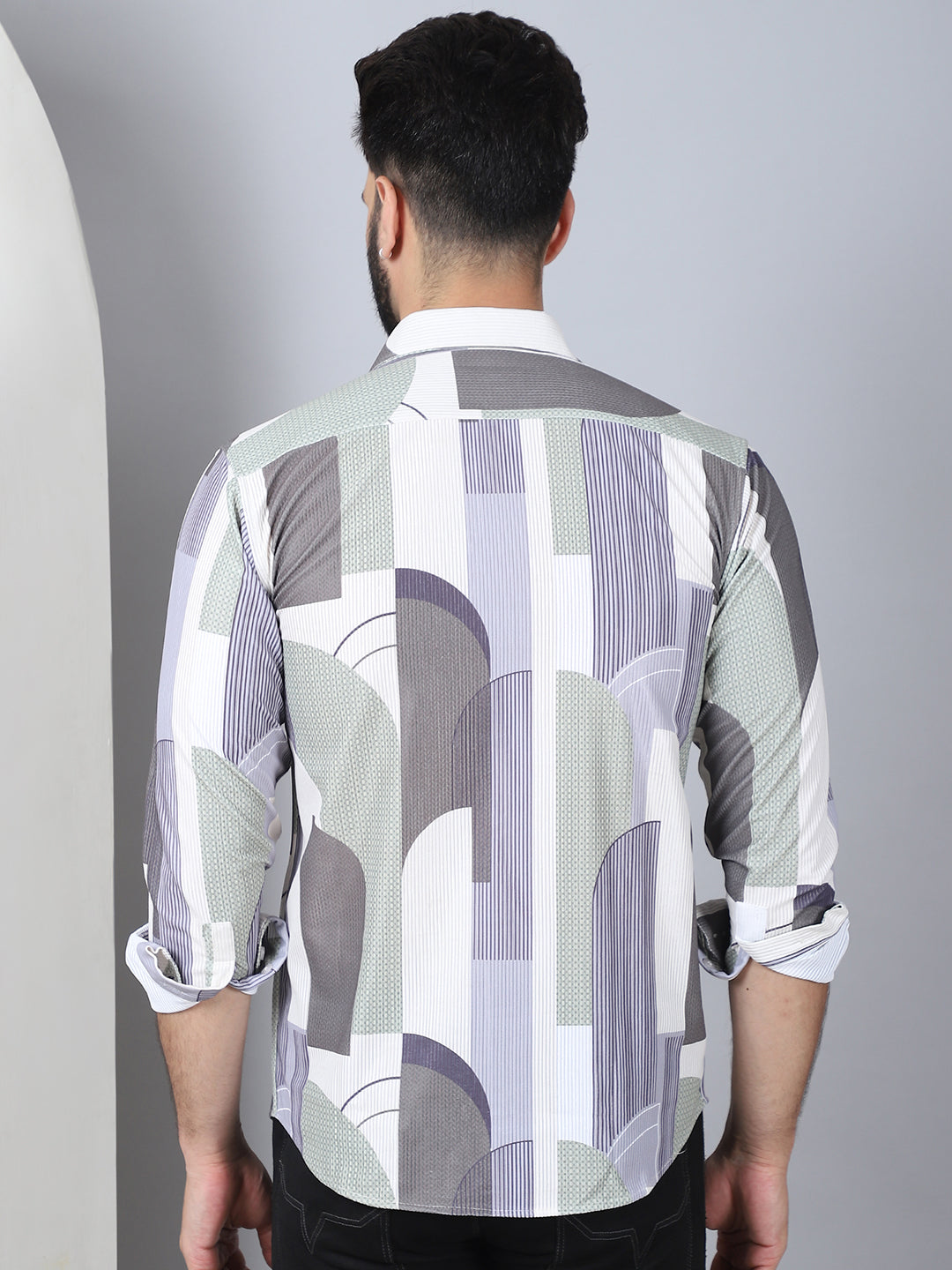Abstract Printed Spread Collar Cotton Casual Shirt For Men