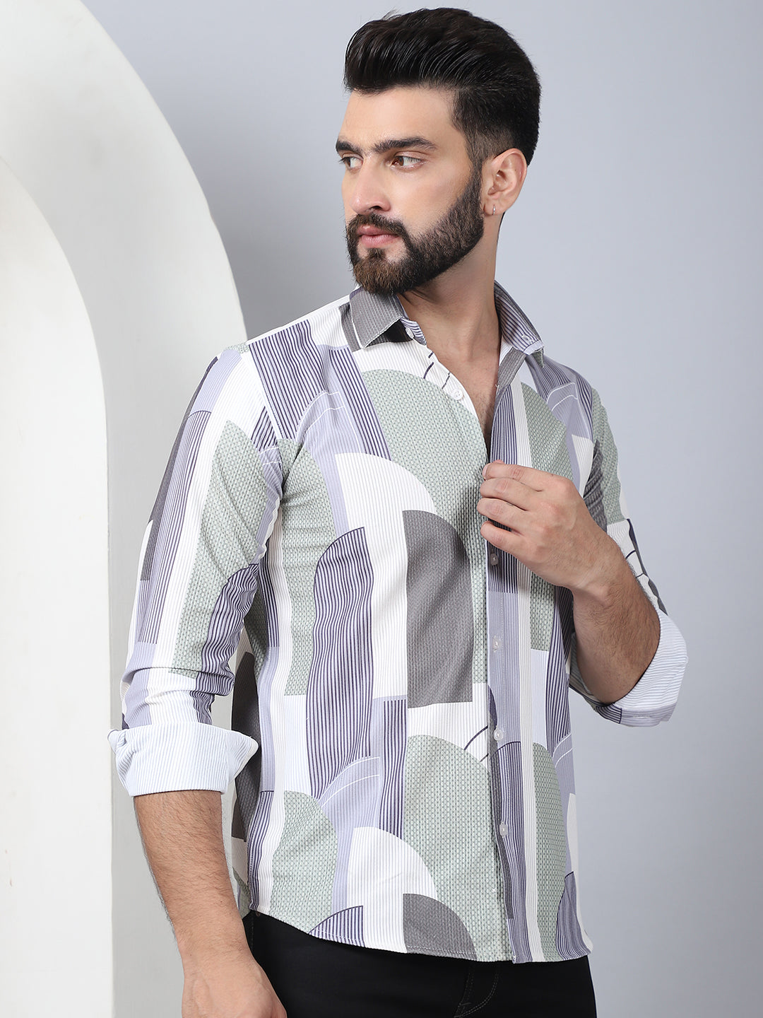 Abstract Printed Spread Collar Cotton Casual Shirt For Men