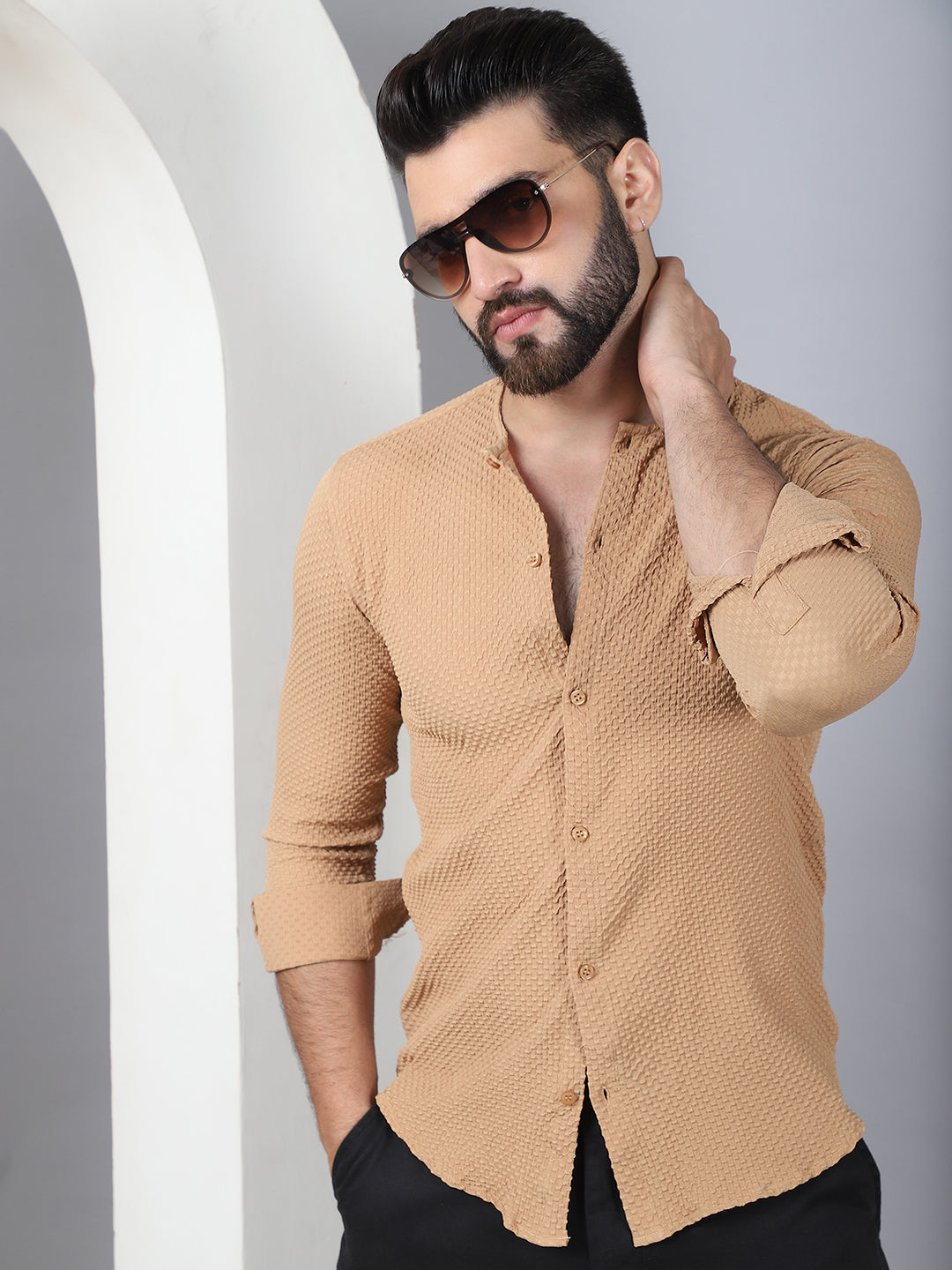 Self Design Cotton Blend Casual Shirt For Men