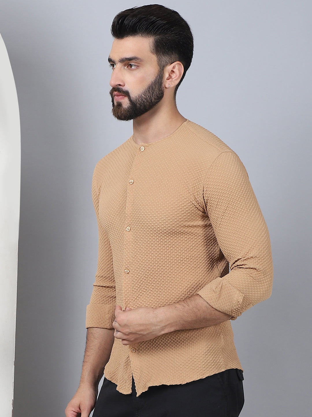 Self Design Cotton Blend Casual Shirt For Men