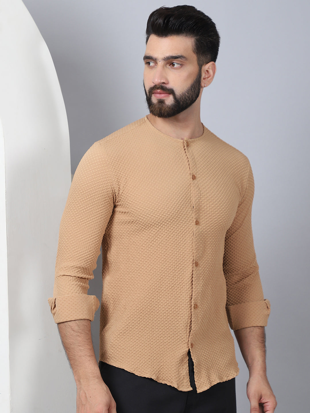 Self Design Cotton Blend Casual Shirt For Men