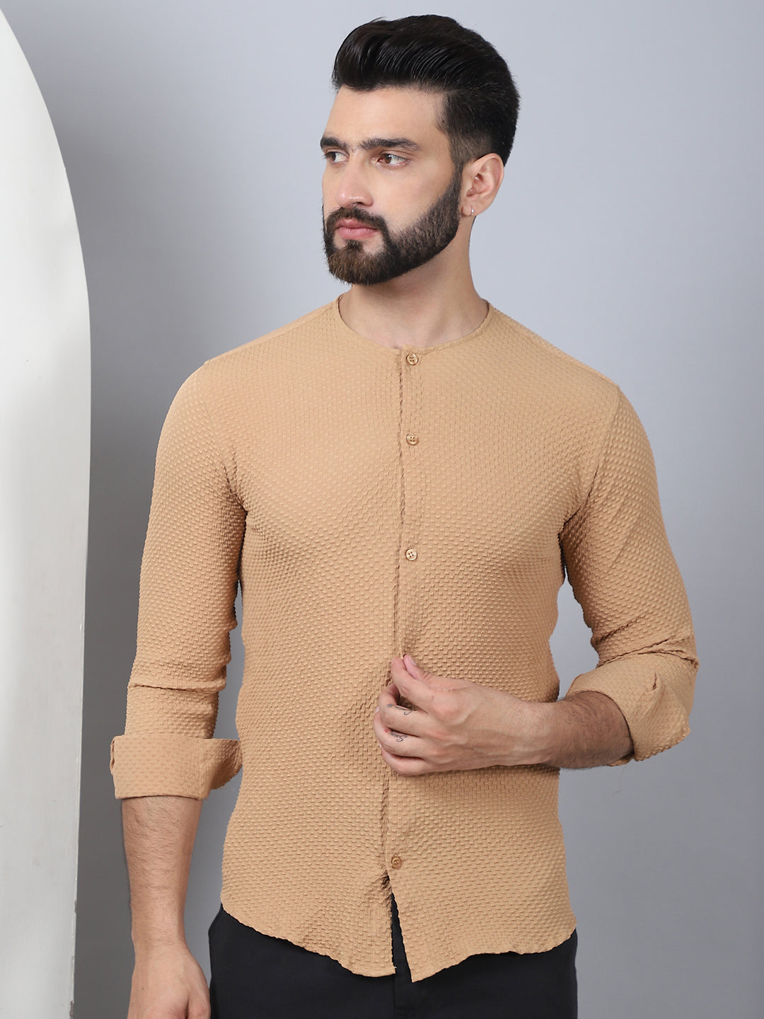 Self Design Cotton Blend Casual Shirt For Men
