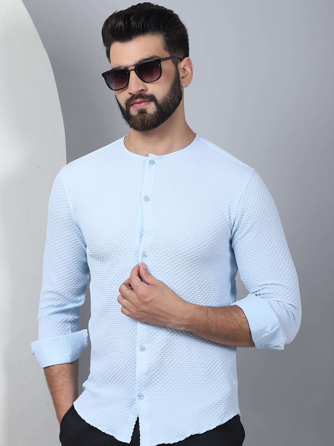 Self Design Cotton Blend Casual Shirt For Men