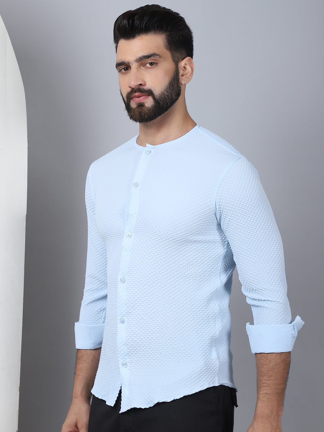 Self Design Cotton Blend Casual Shirt For Men