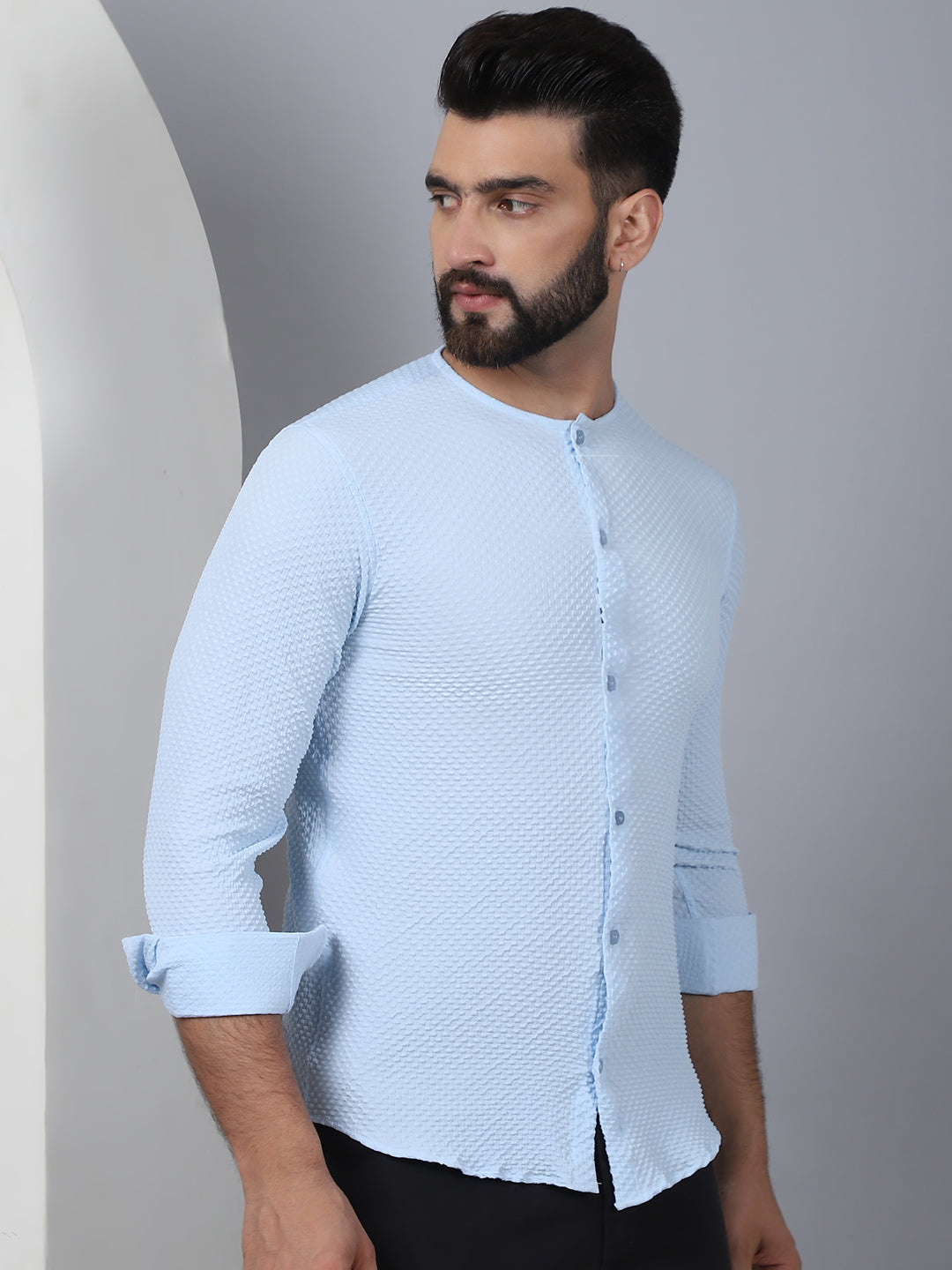 Self Design Cotton Blend Casual Shirt For Men
