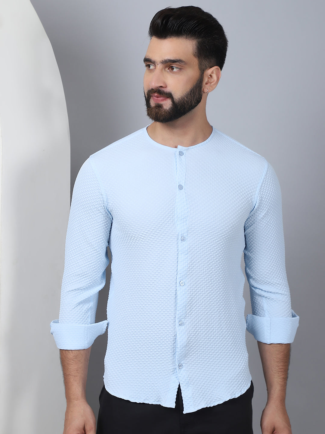 Self Design Cotton Blend Casual Shirt For Men