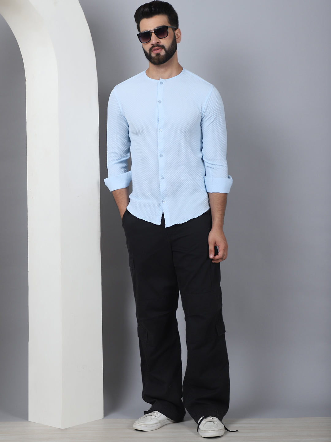 Self Design Cotton Blend Casual Shirt For Men