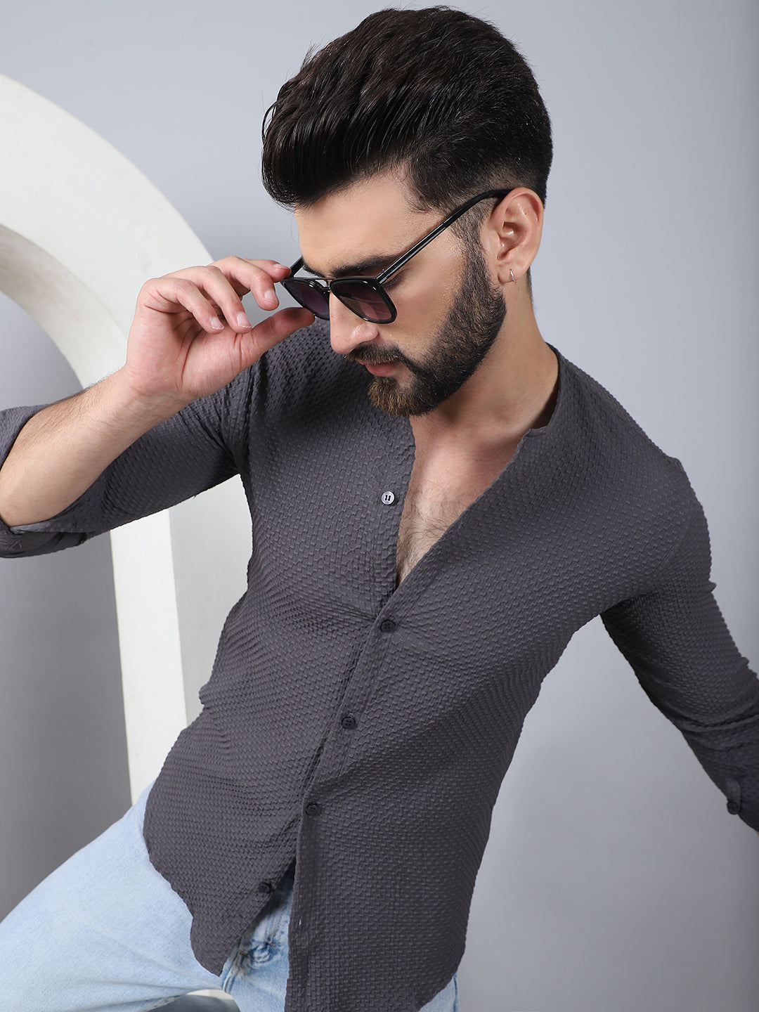 Self Design Cotton Blend Casual Shirt For Men