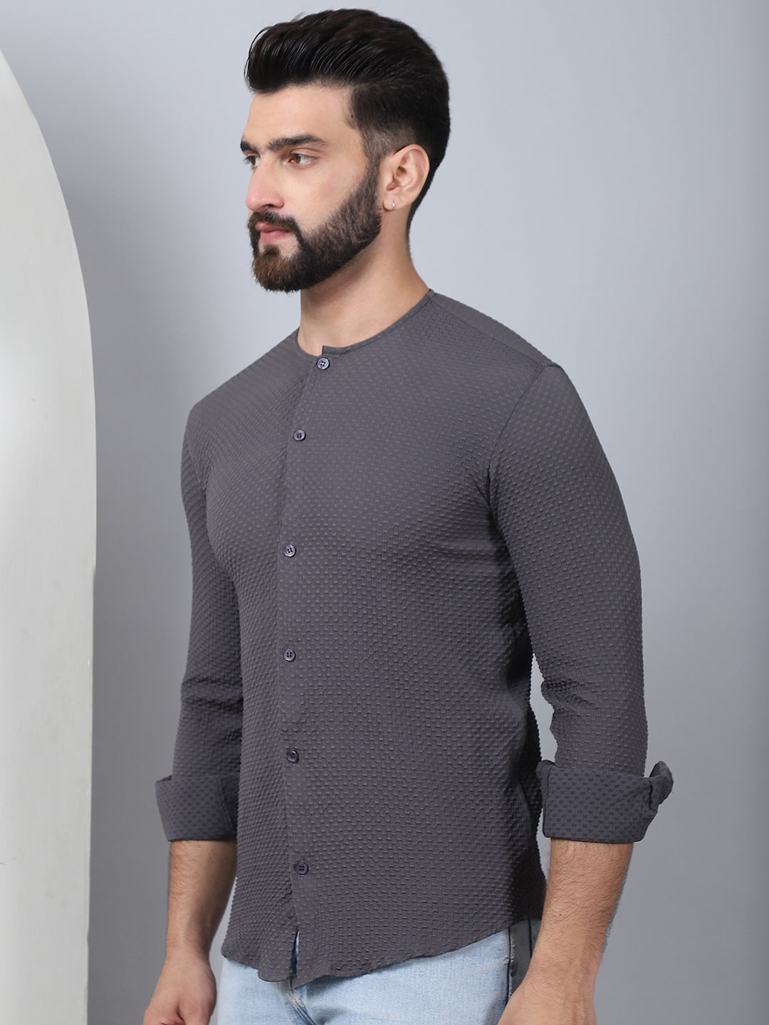 Self Design Cotton Blend Casual Shirt For Men
