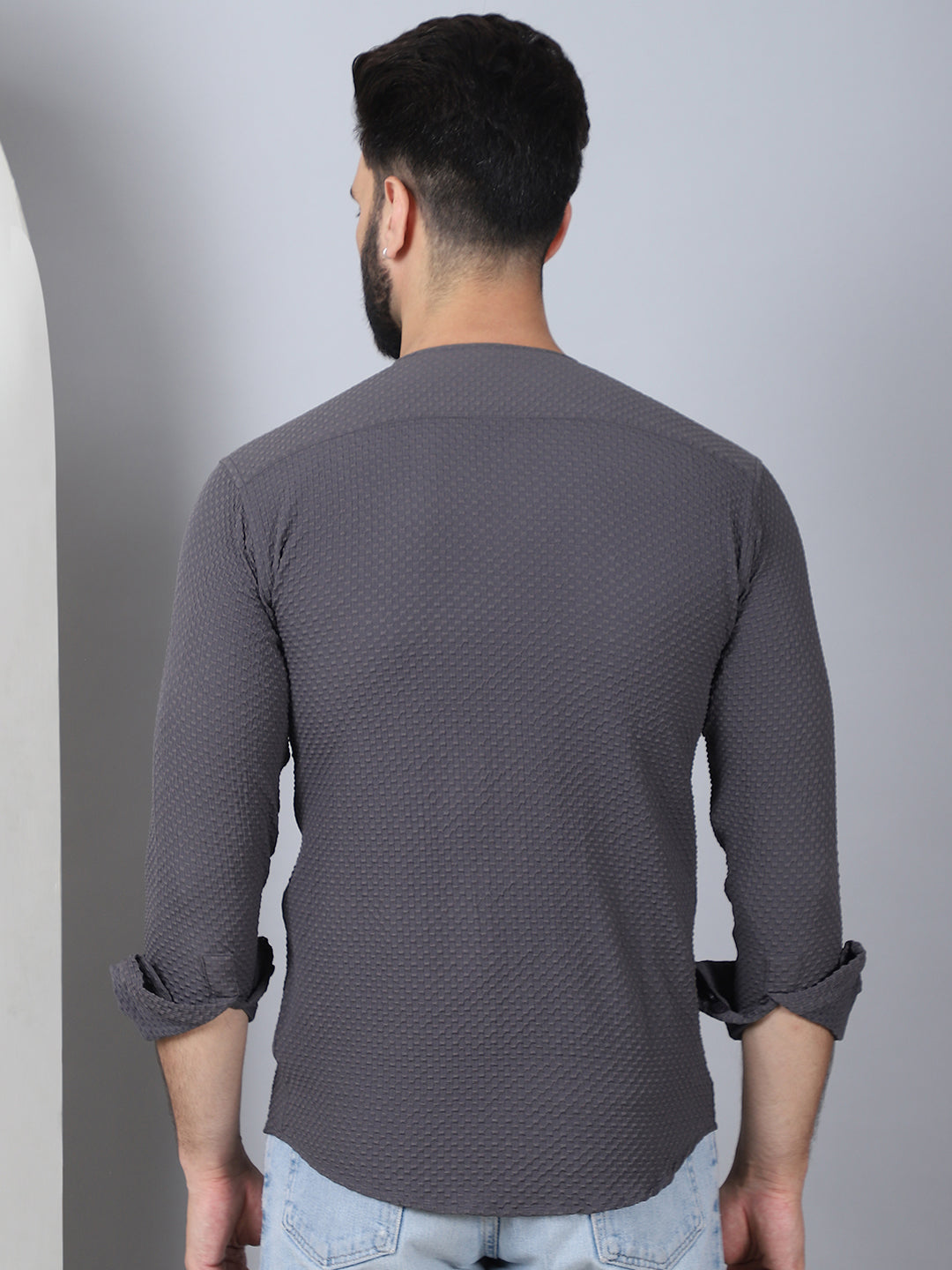 Self Design Cotton Blend Casual Shirt For Men