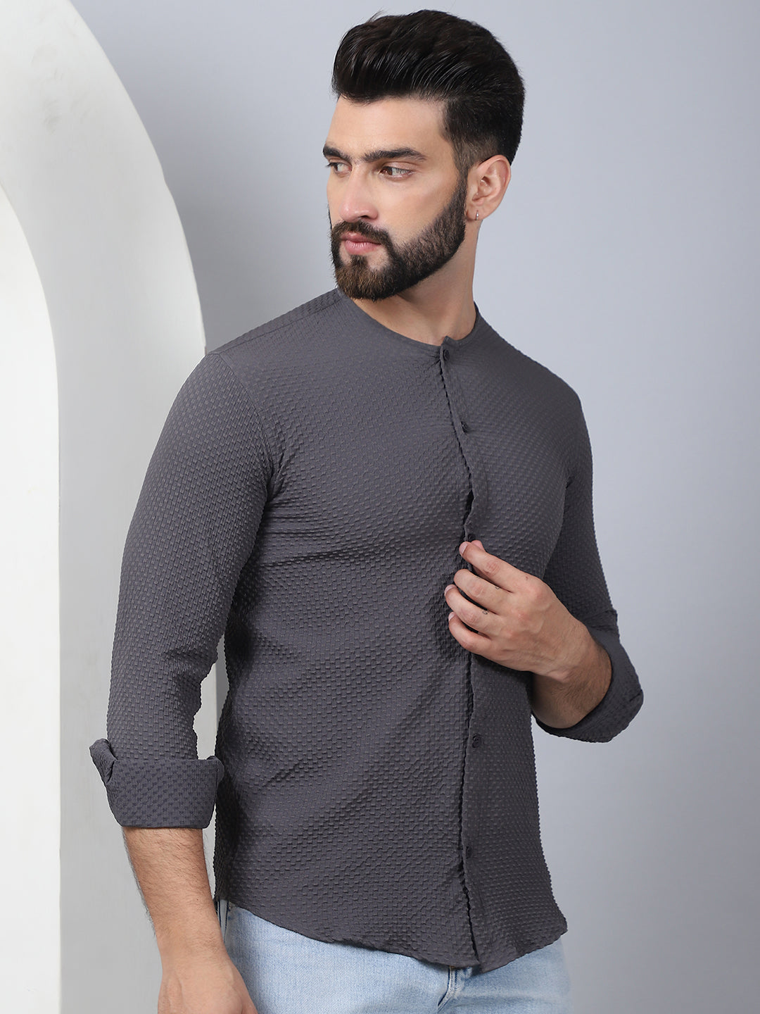 Self Design Cotton Blend Casual Shirt For Men