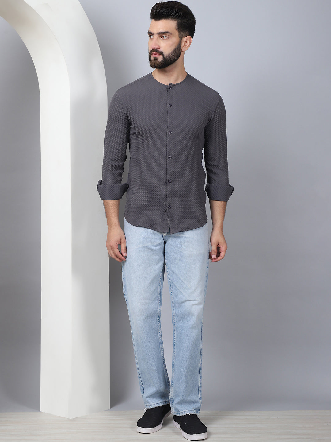 Self Design Cotton Blend Casual Shirt For Men