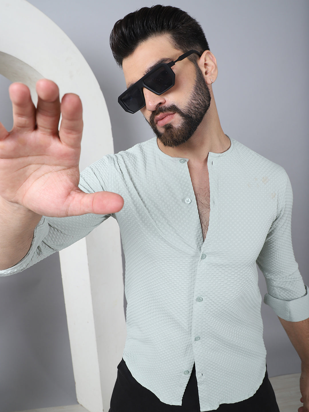 Self Design Cotton Blend Casual Shirt For Men