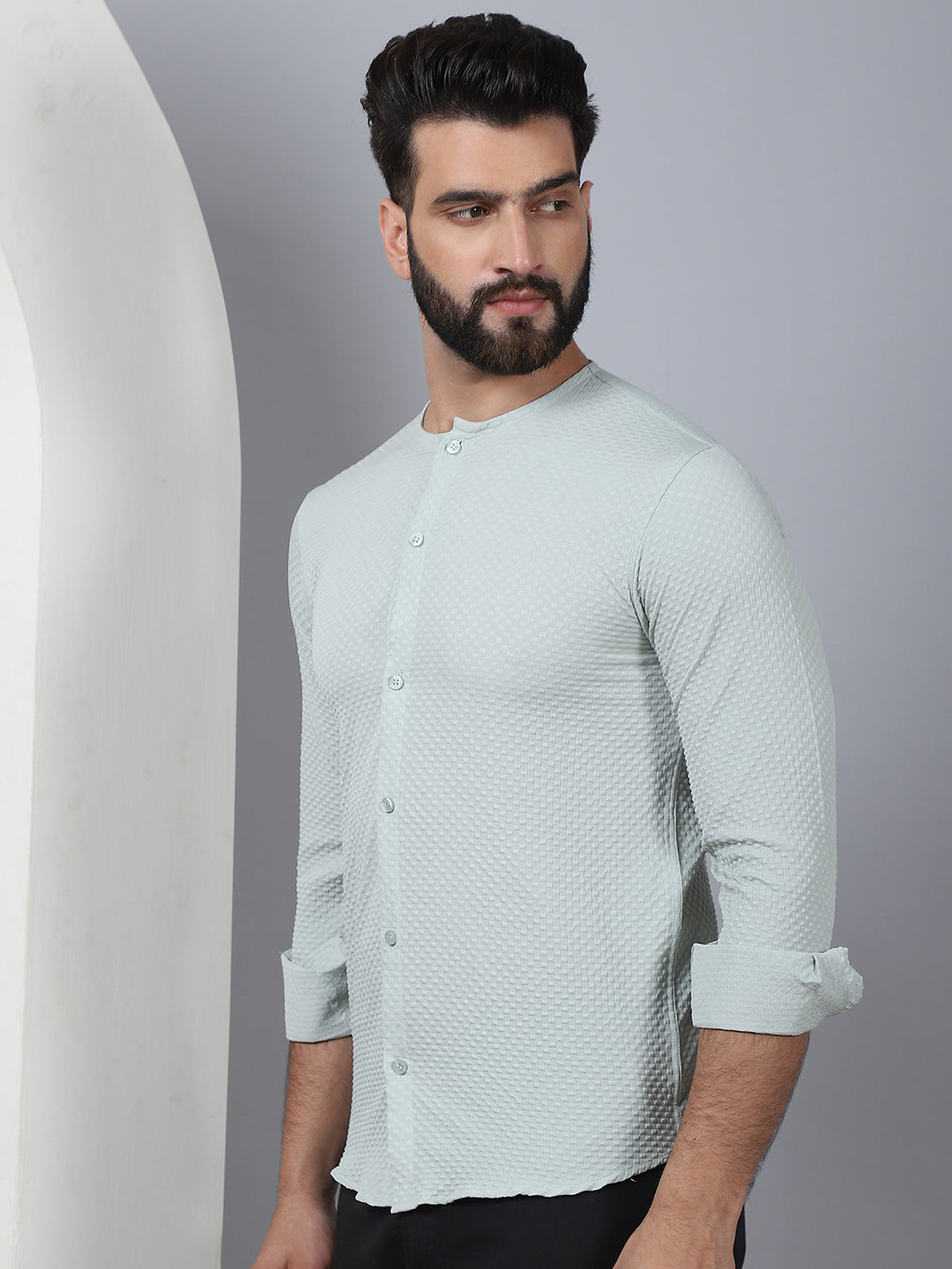 Self Design Cotton Blend Casual Shirt For Men