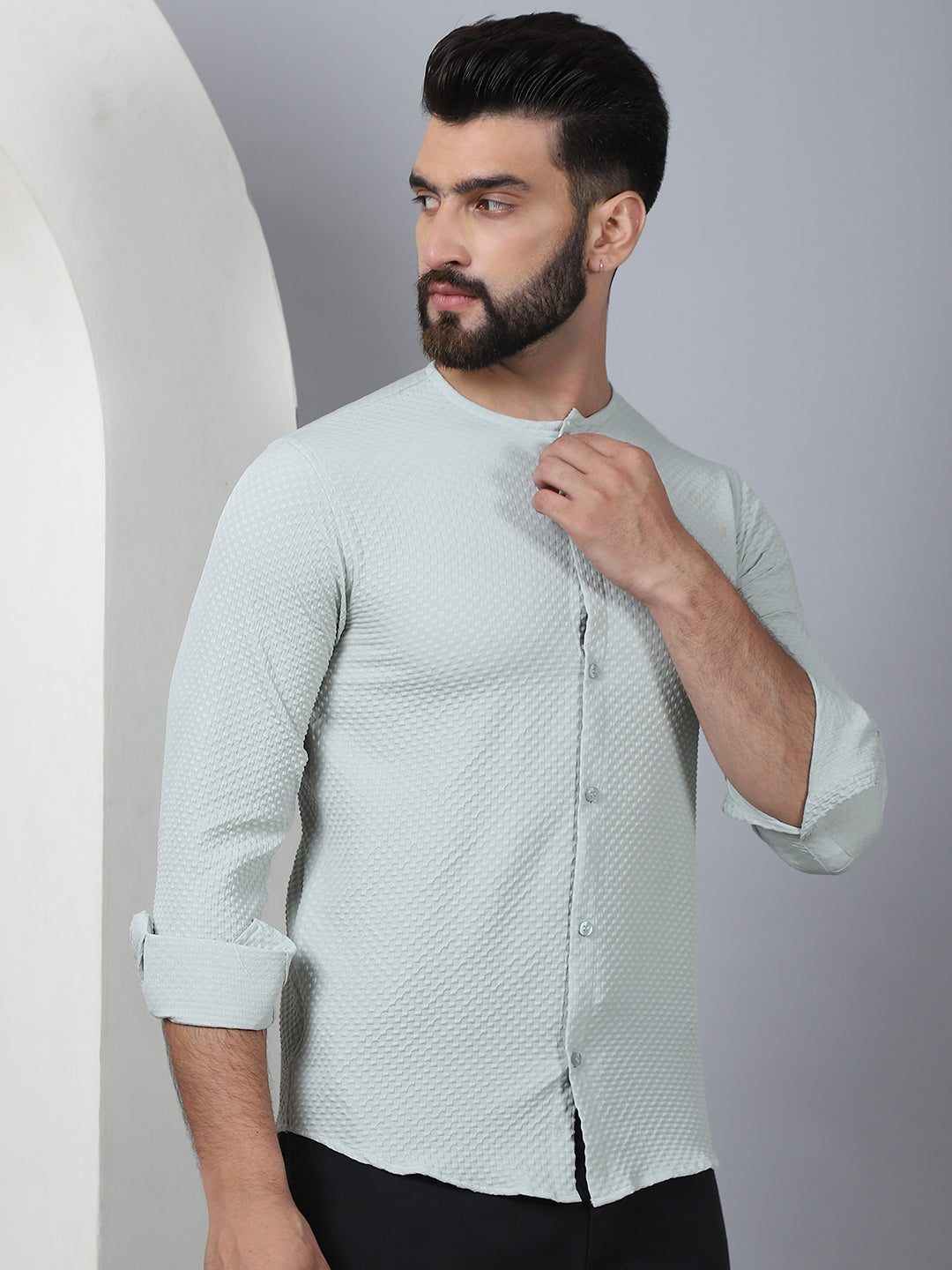 Self Design Cotton Blend Casual Shirt For Men