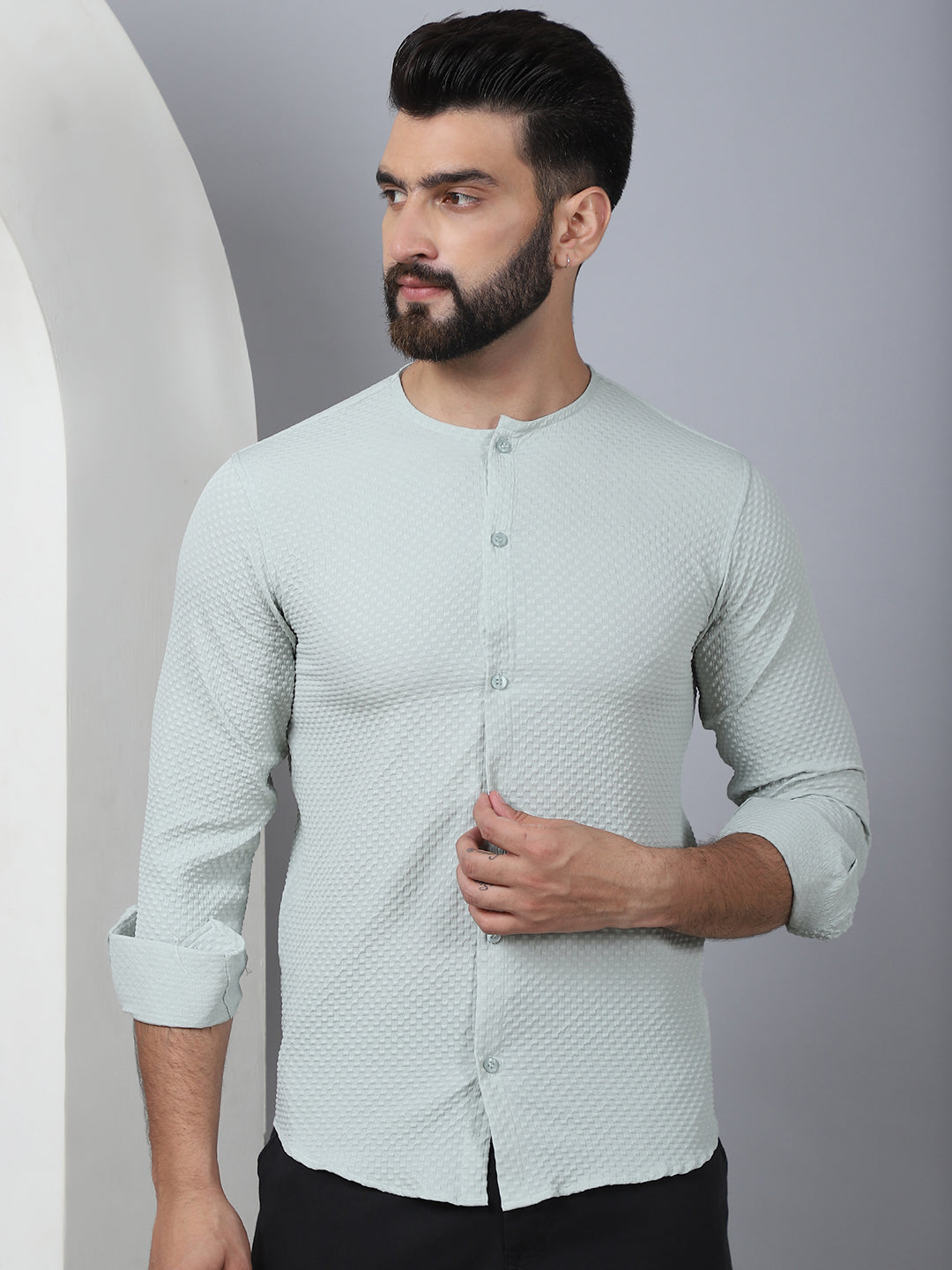 Self Design Cotton Blend Casual Shirt For Men