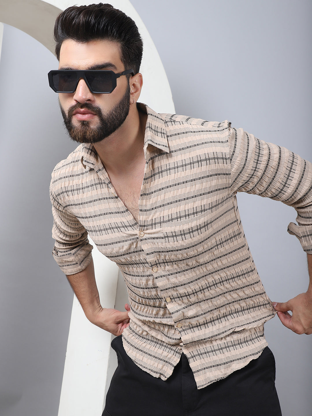 Indian Needle - Striped Cotton Casual Shirt for Men
