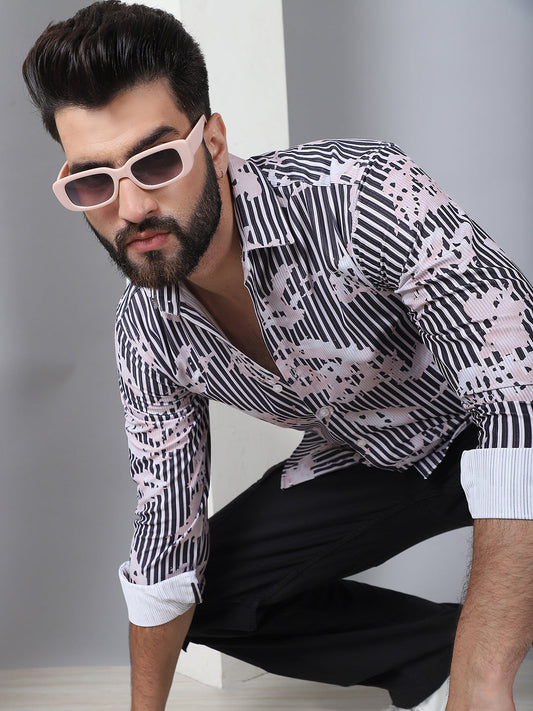 Printed Spread Collar Cotton Casual Shirt For Men