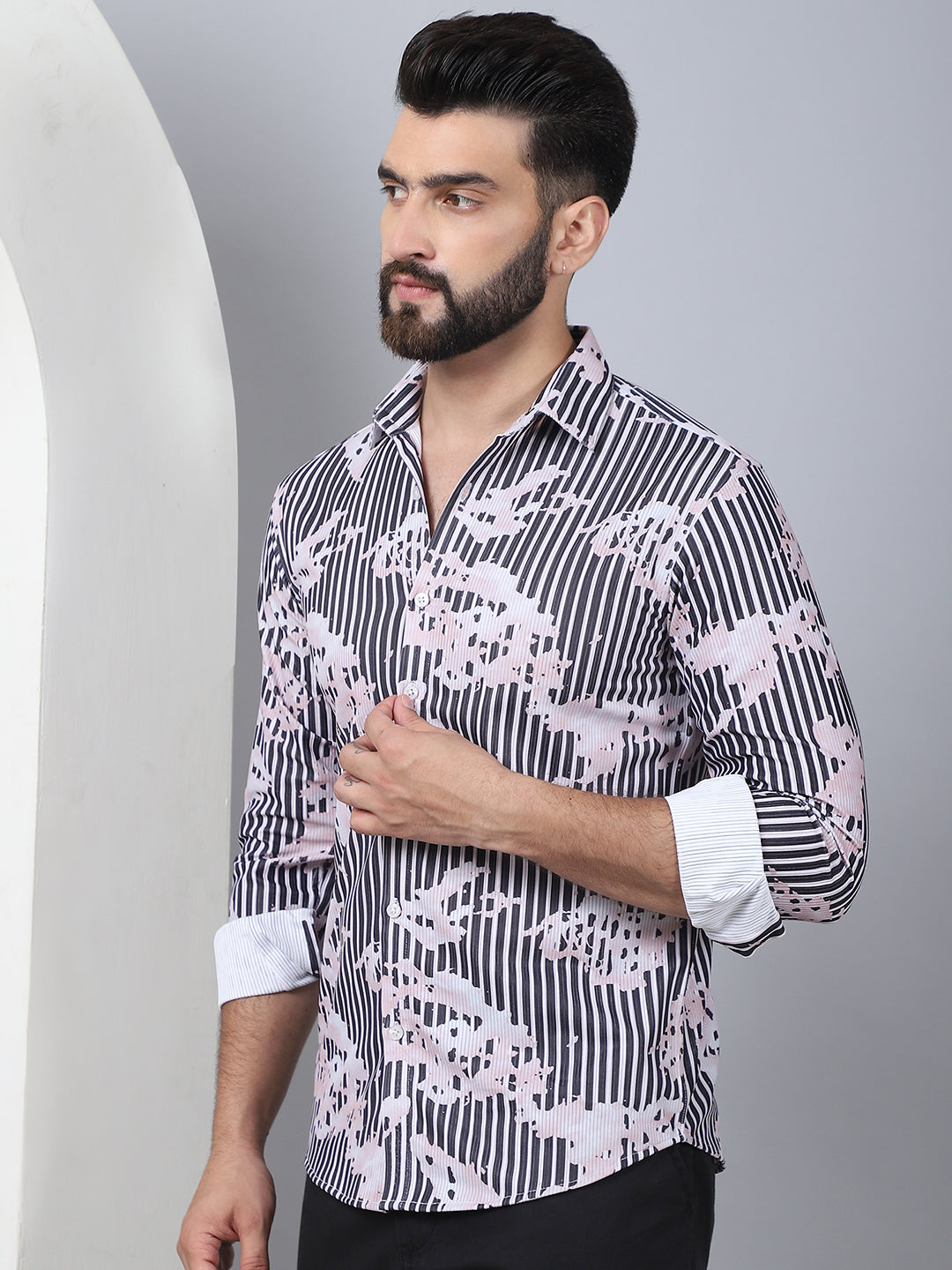 Printed Spread Collar Cotton Casual Shirt For Men