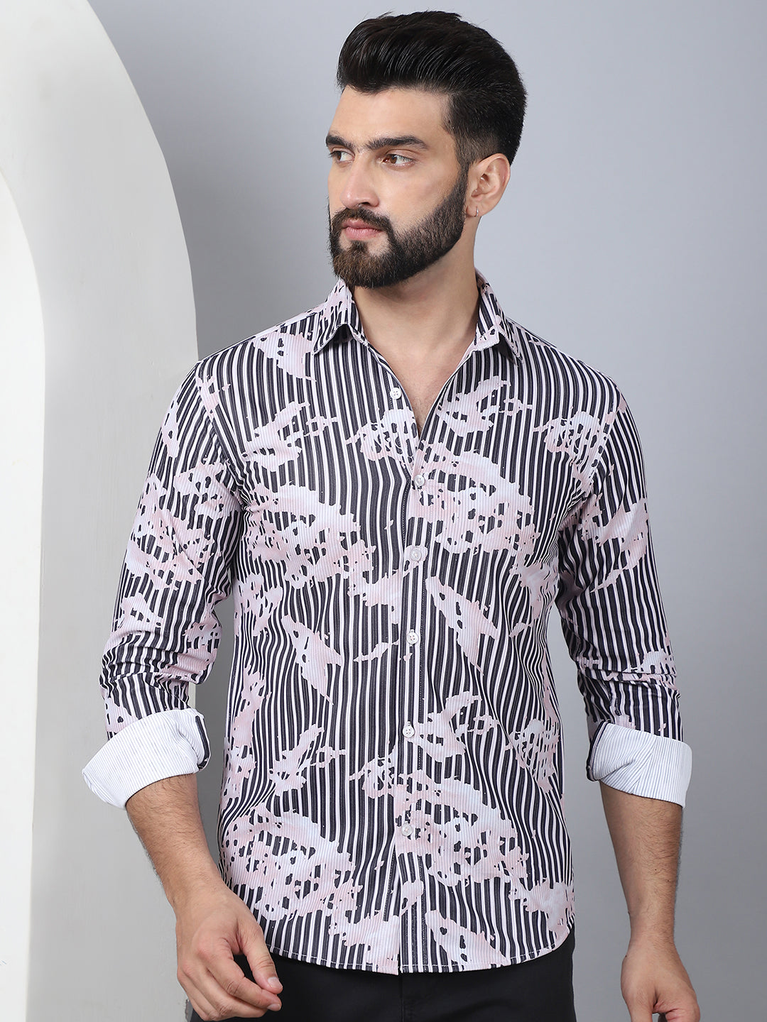 Printed Spread Collar Cotton Casual Shirt For Men