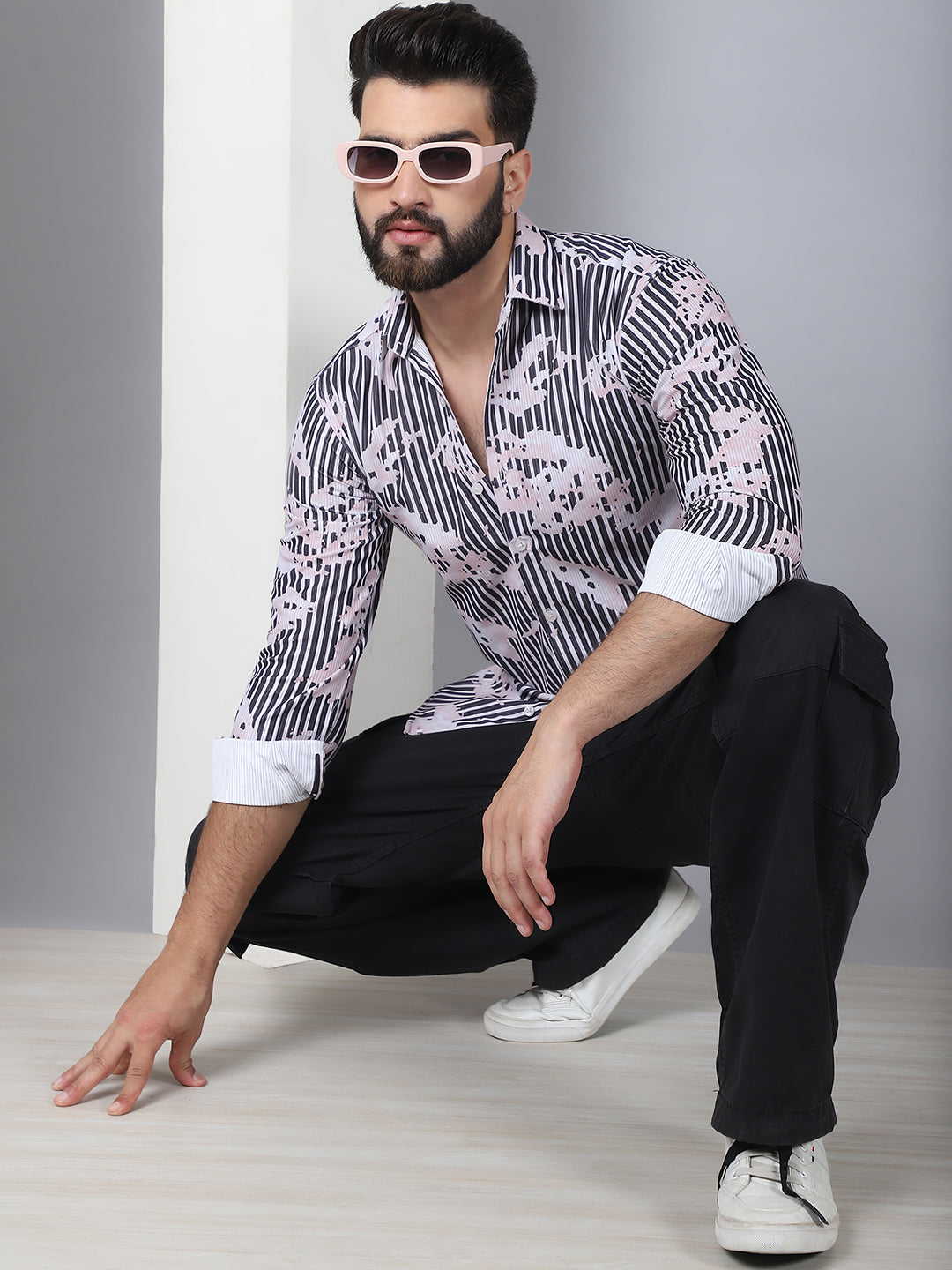 Printed Spread Collar Cotton Casual Shirt For Men