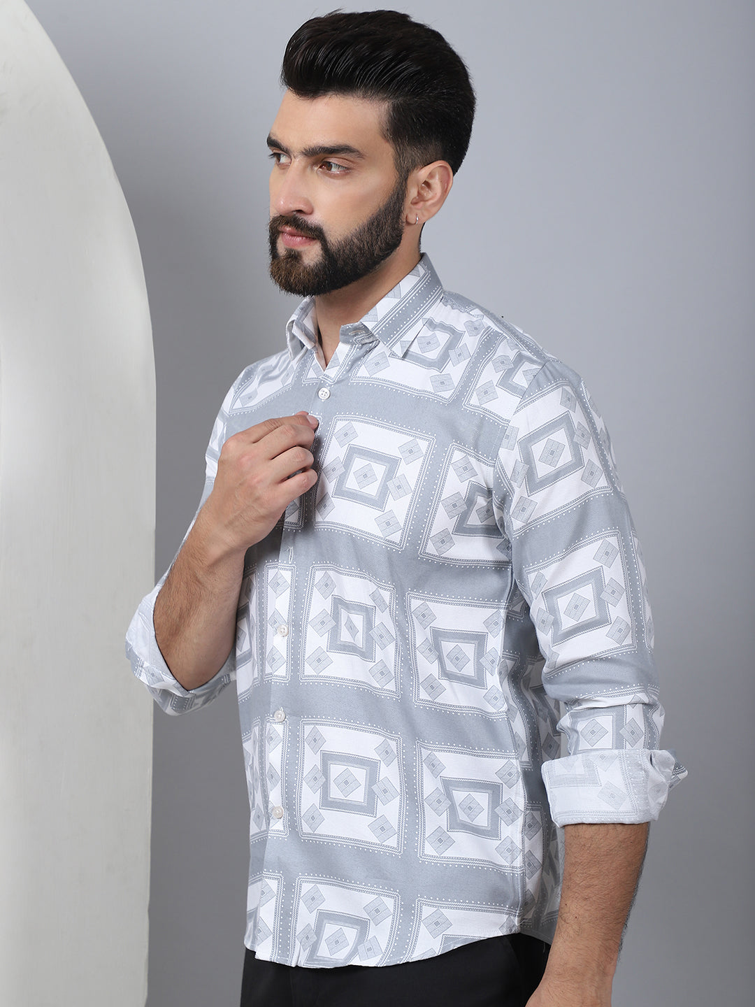 Printed Spread Collar Cotton Casual Shirt For Men