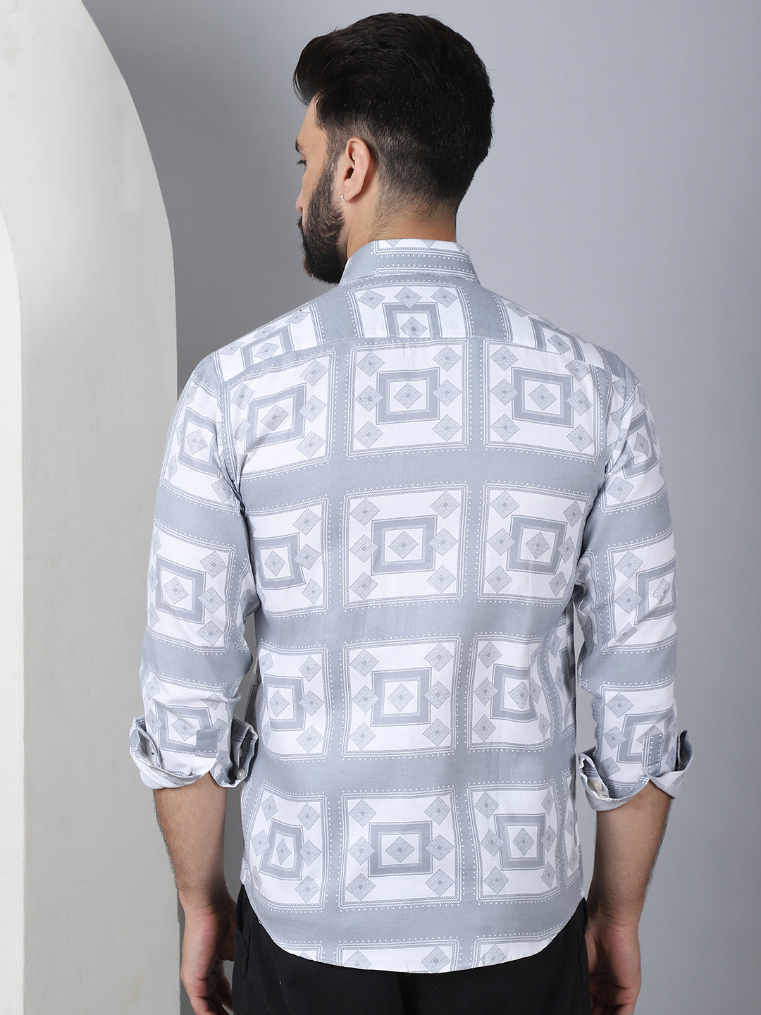 Printed Spread Collar Cotton Casual Shirt For Men