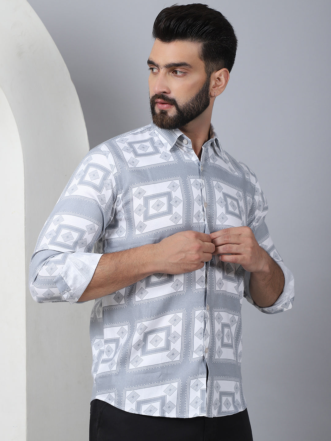 Printed Spread Collar Cotton Casual Shirt For Men