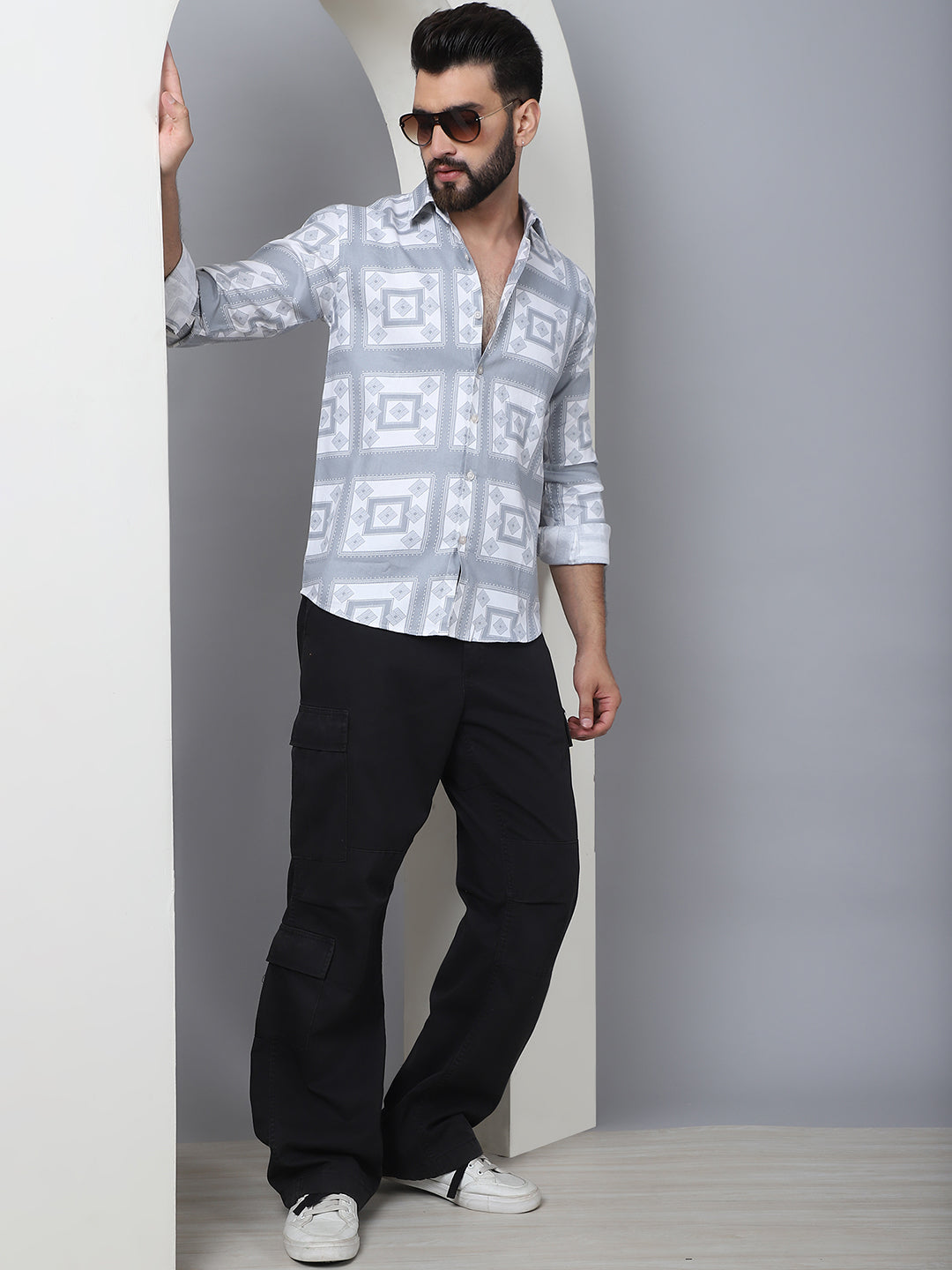 Printed Spread Collar Cotton Casual Shirt For Men