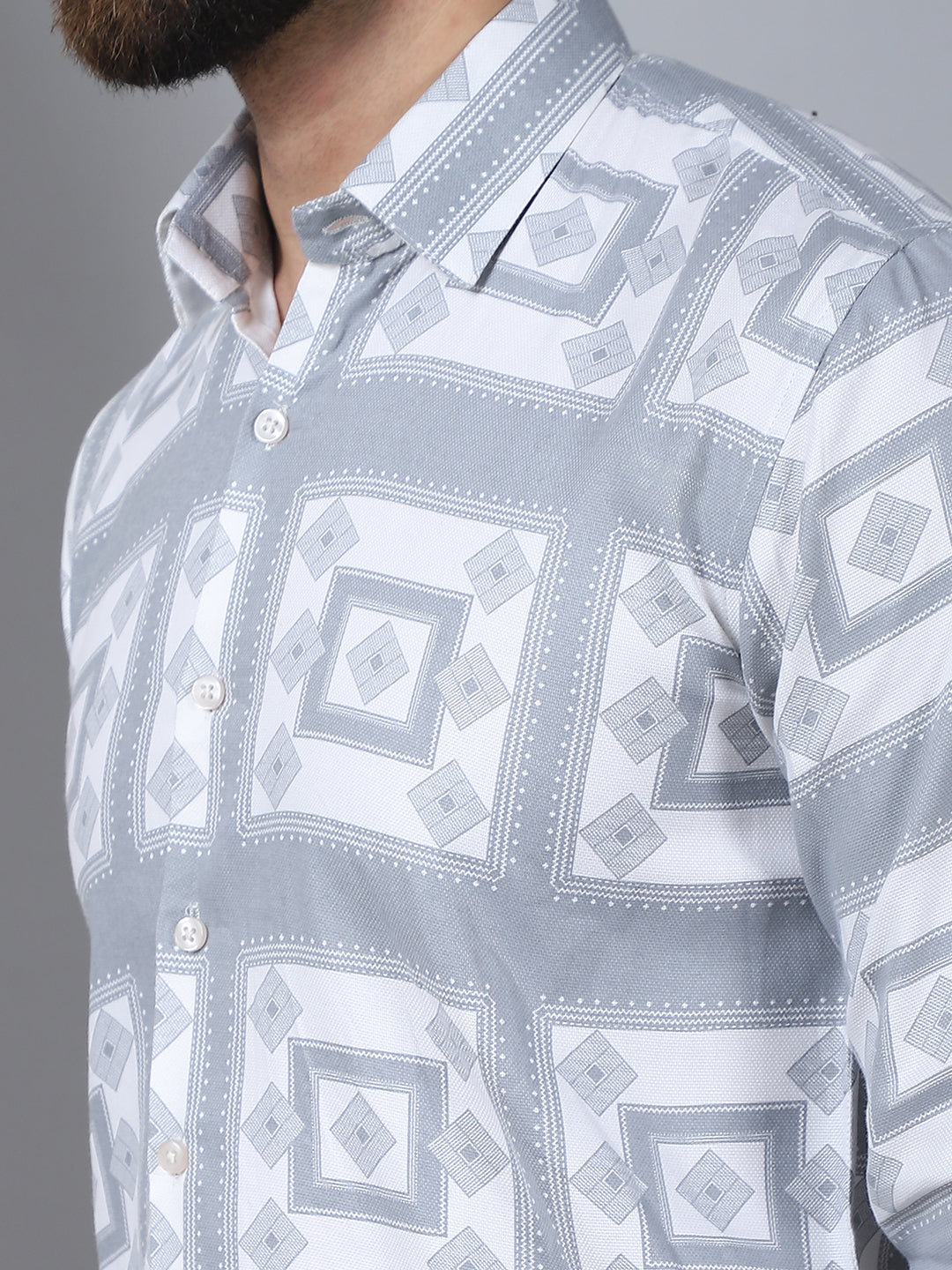 Printed Spread Collar Cotton Casual Shirt For Men