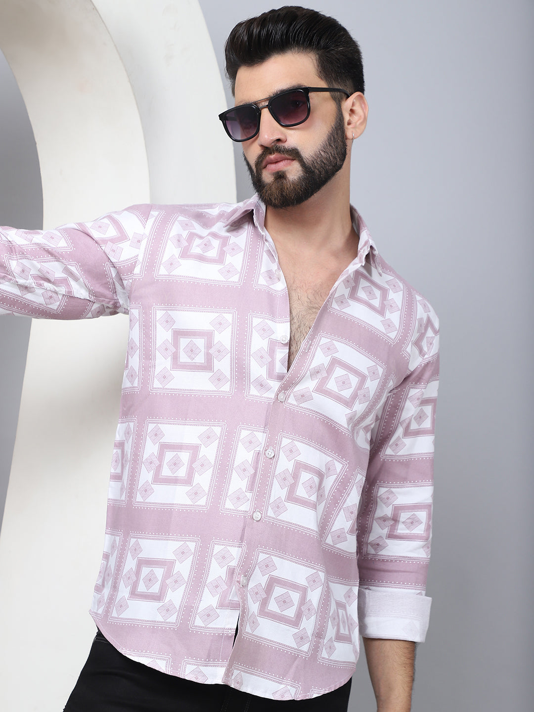 Printed Spread Collar Cotton Casual Shirt For Men