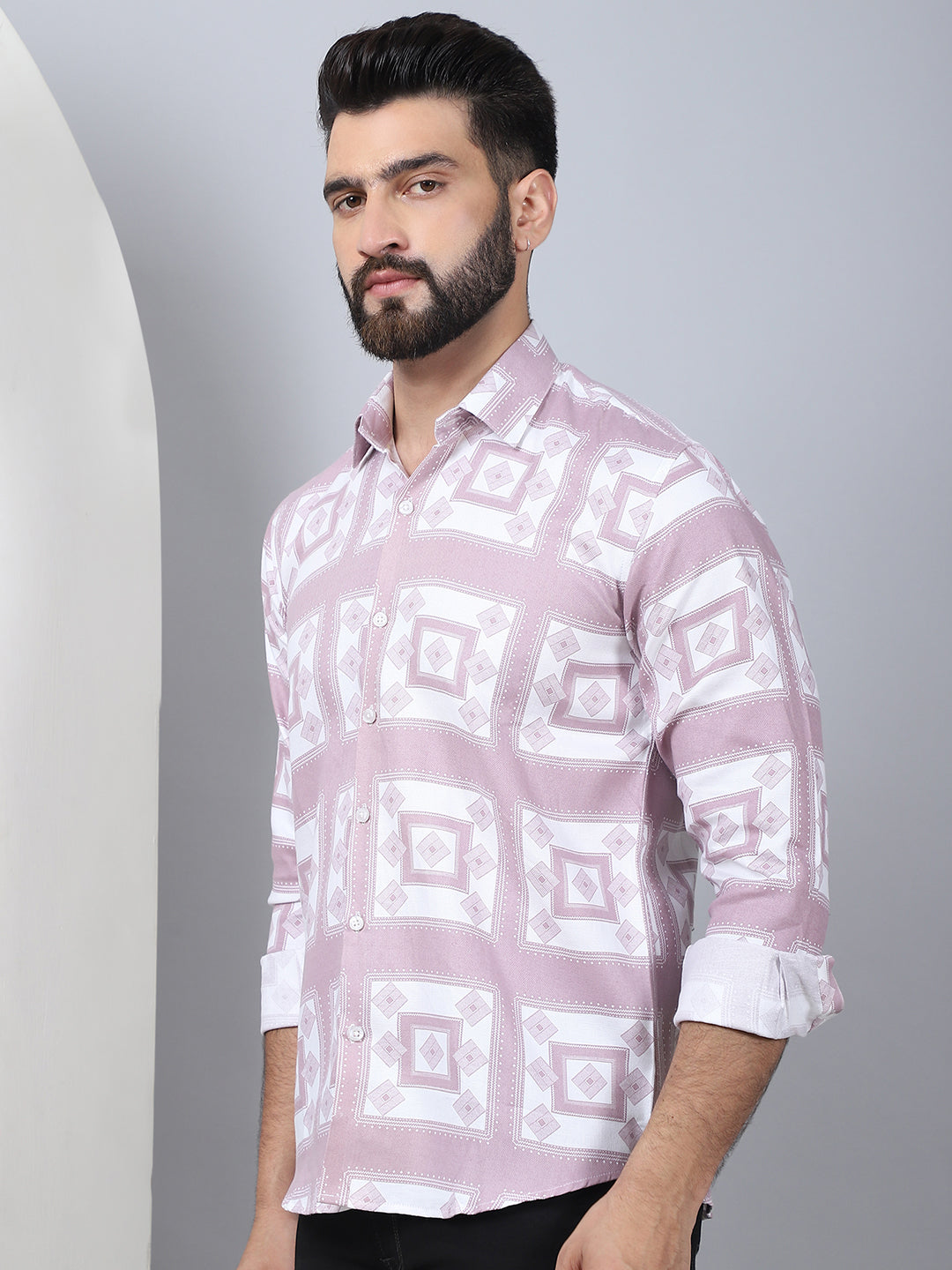 Printed Spread Collar Cotton Casual Shirt For Men