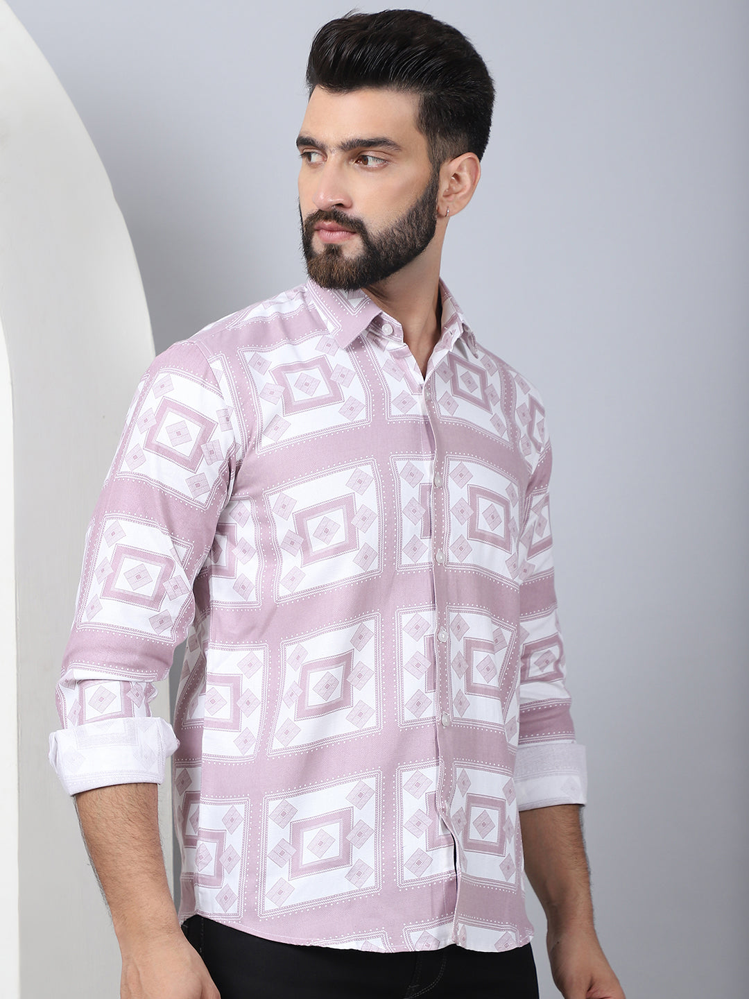Printed Spread Collar Cotton Casual Shirt For Men