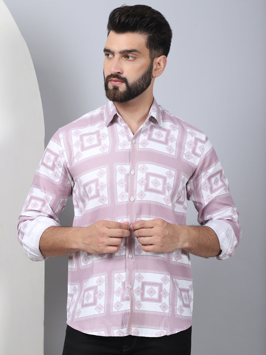 Printed Spread Collar Cotton Casual Shirt For Men