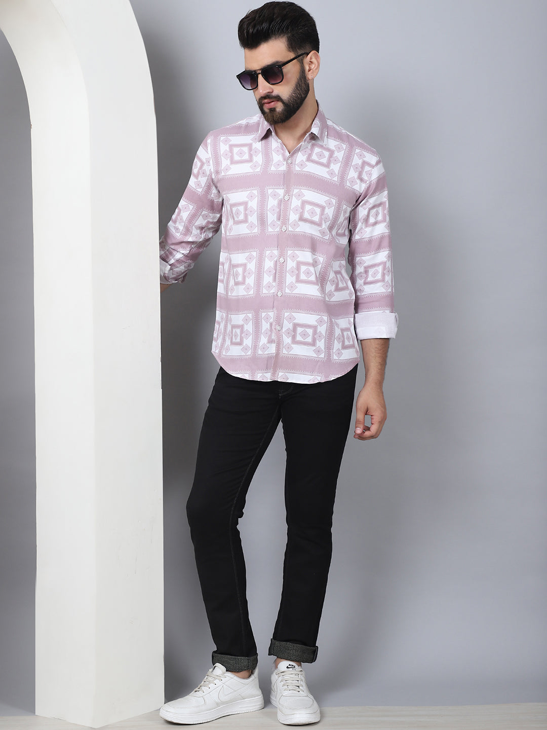 Printed Spread Collar Cotton Casual Shirt For Men