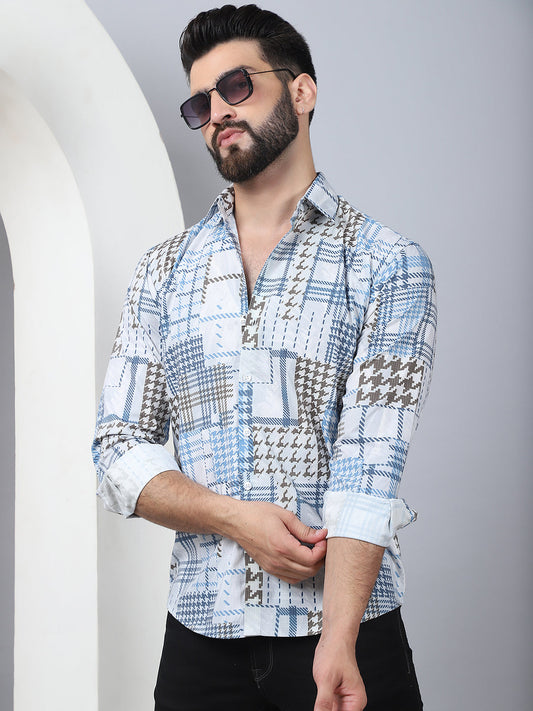 Geometric Printed Cotton Casual Shirt For Men