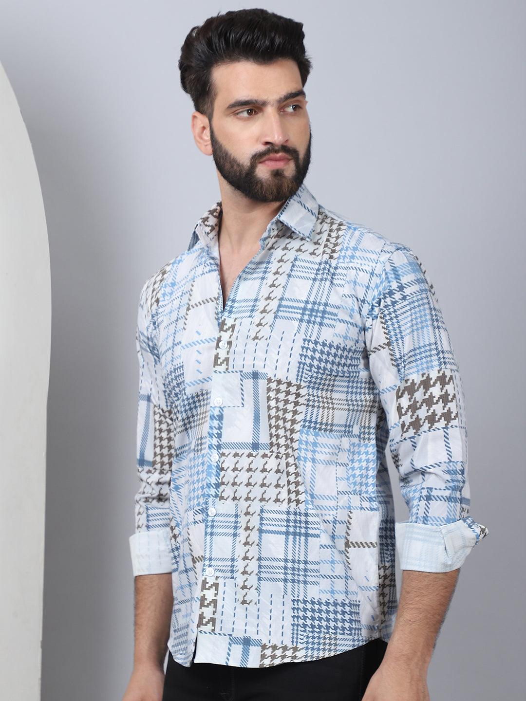 Geometric Printed Cotton Casual Shirt For Men