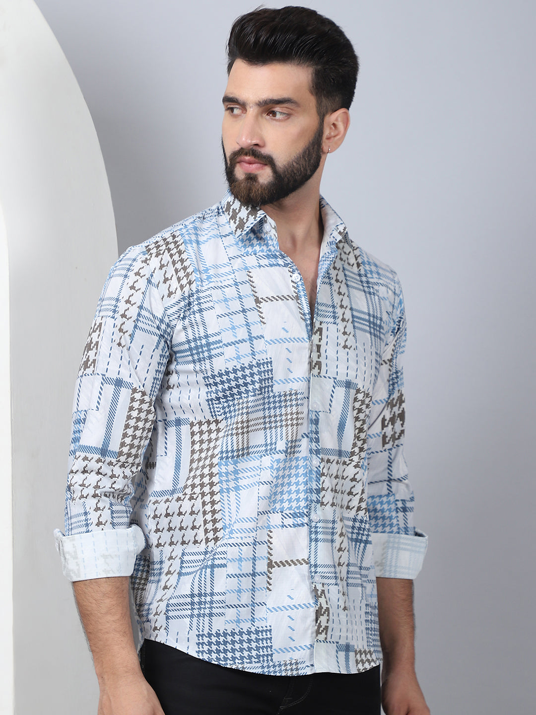 Geometric Printed Cotton Casual Shirt For Men