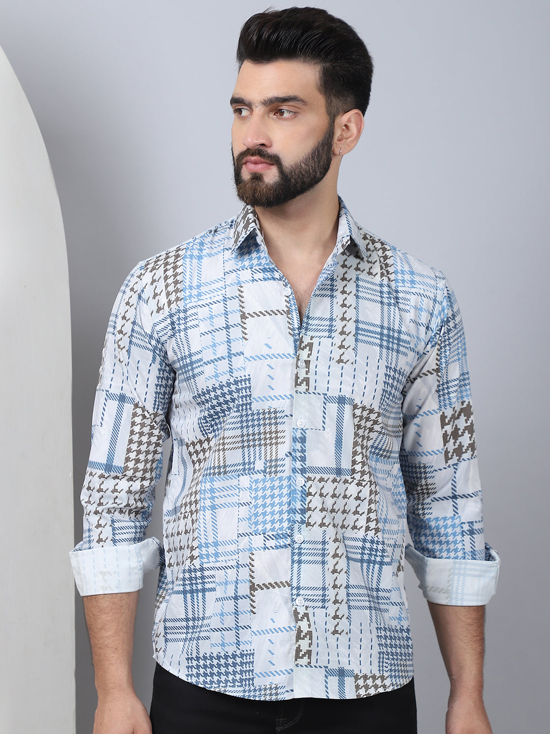 Geometric Printed Cotton Casual Shirt For Men