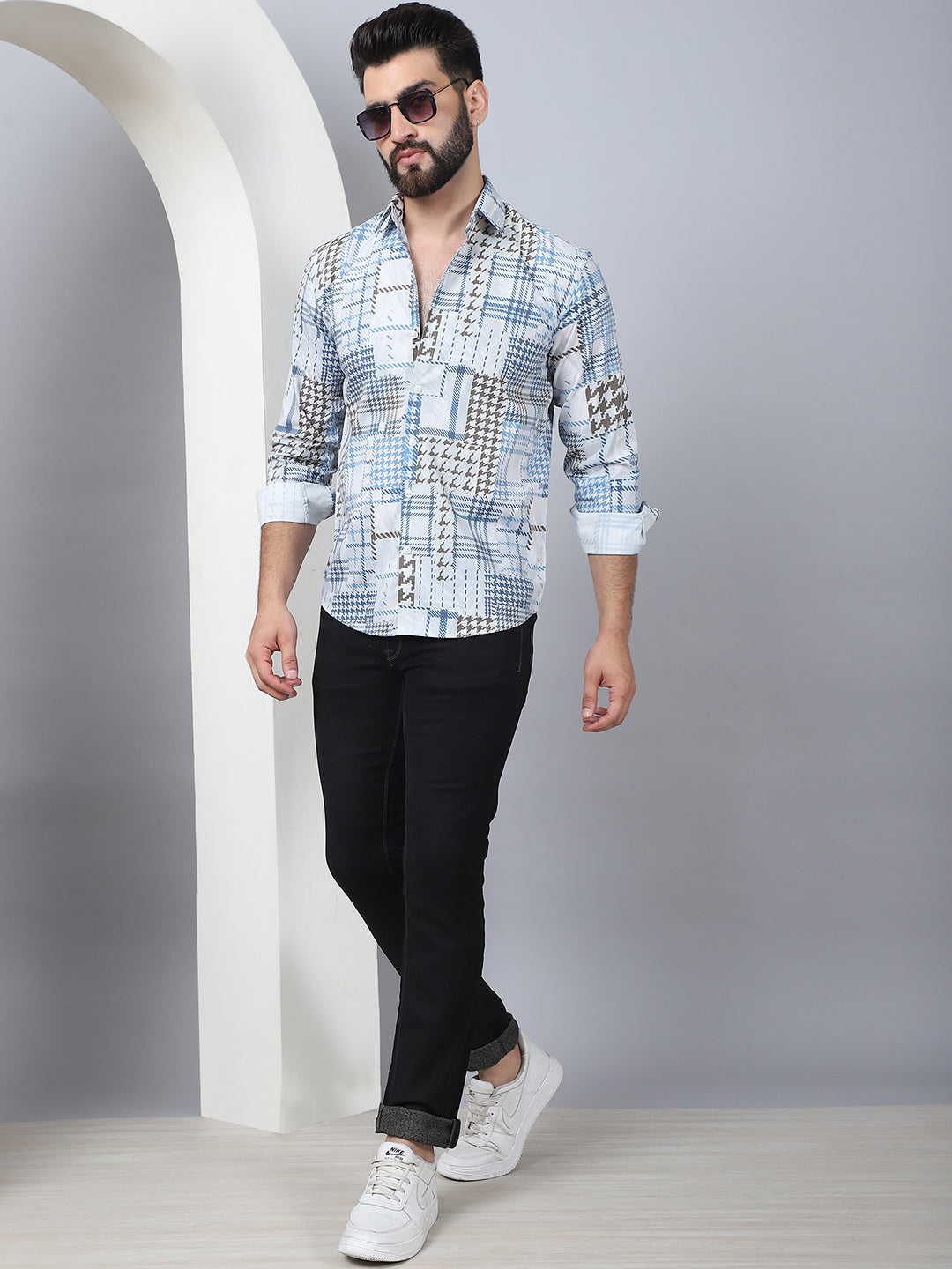 Geometric Printed Cotton Casual Shirt For Men
