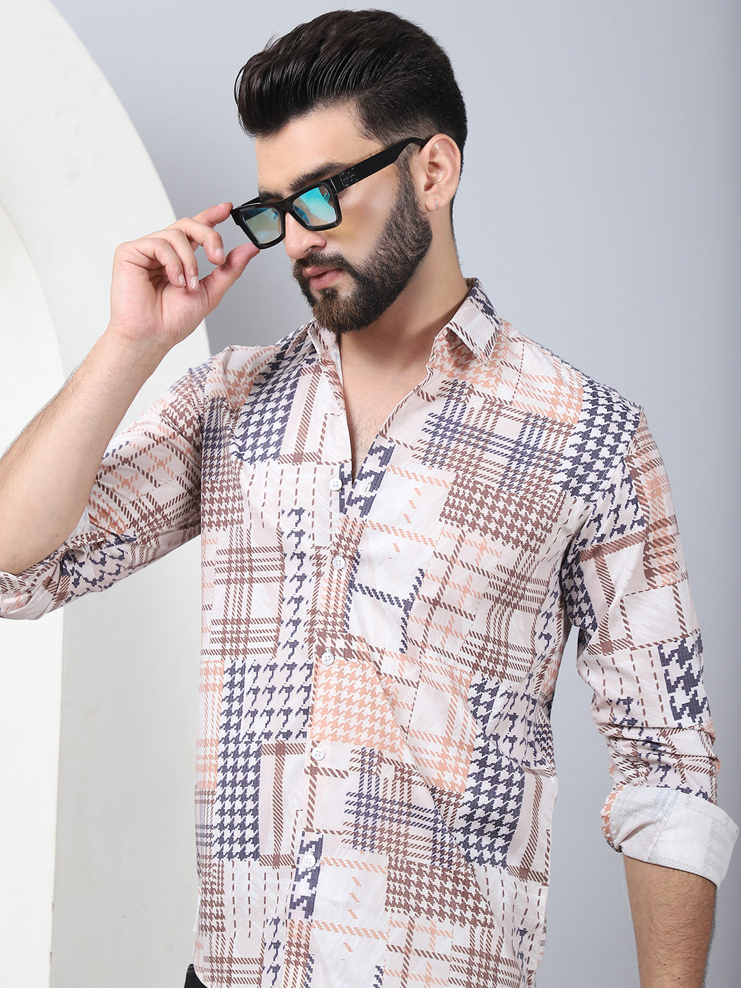 Geometric Printed Cotton Casual Shirt For Men