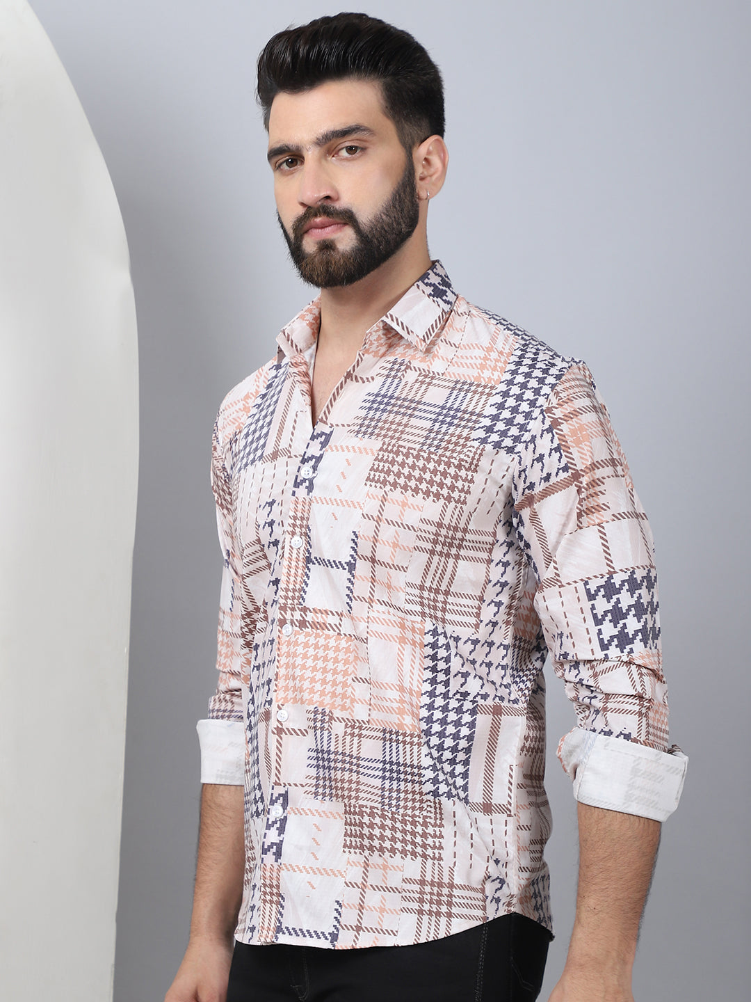 Geometric Printed Cotton Casual Shirt For Men