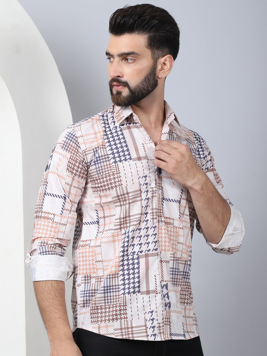 Geometric Printed Cotton Casual Shirt For Men