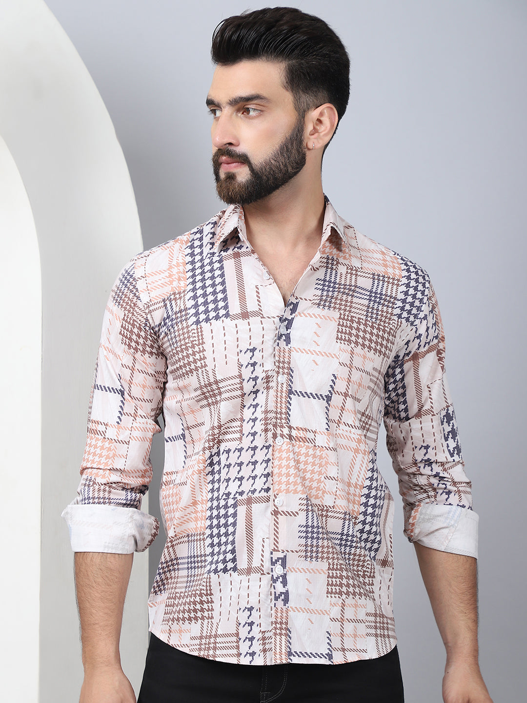 Geometric Printed Cotton Casual Shirt For Men