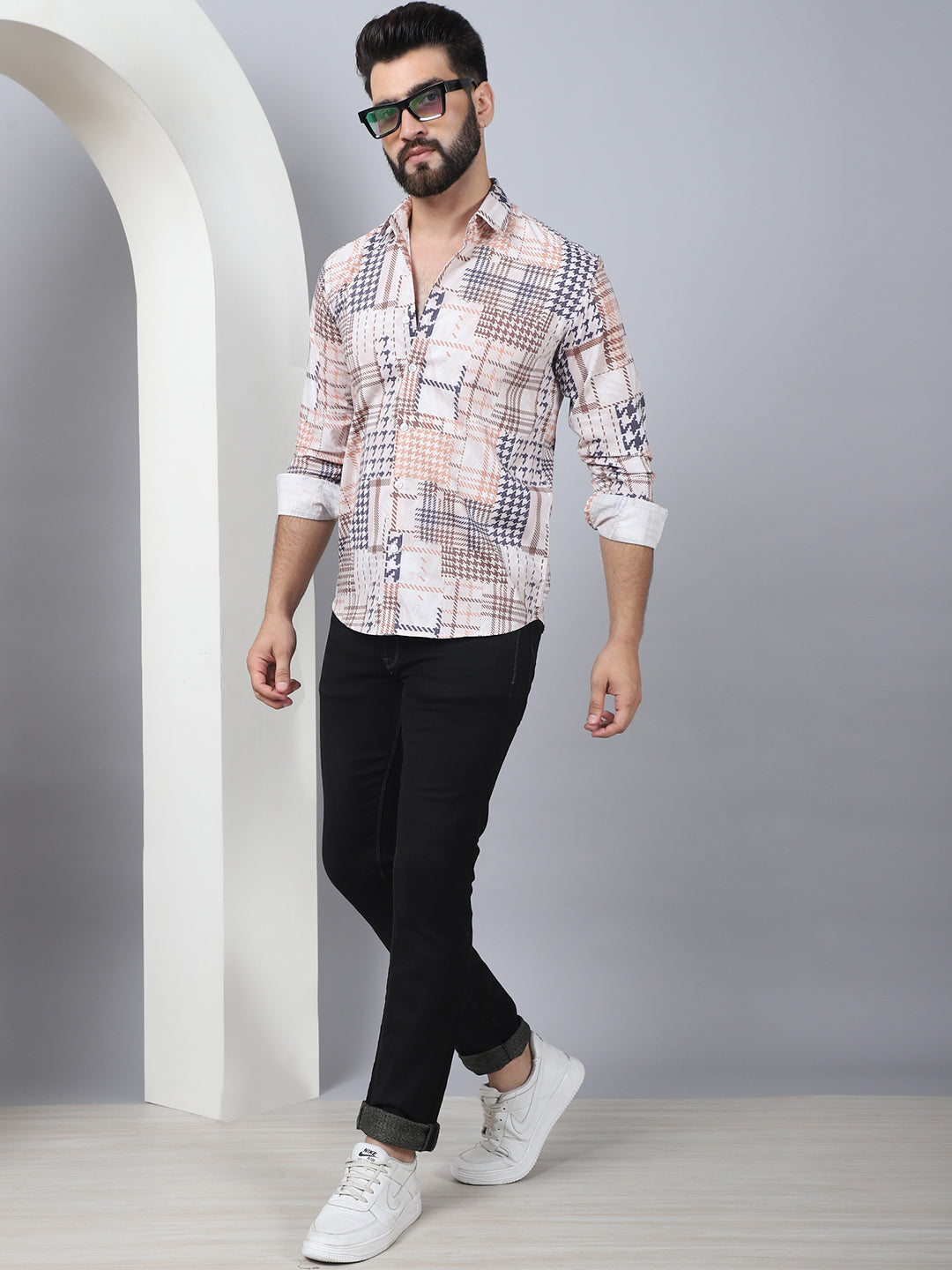 Geometric Printed Cotton Casual Shirt For Men