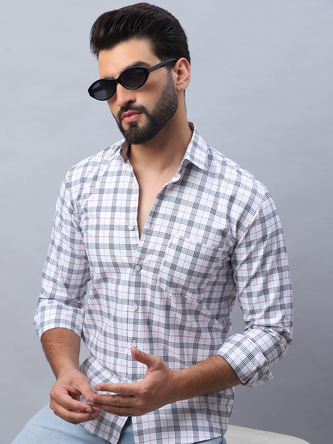 قميص كاجوال من القطن الخالص منقوش للرجال