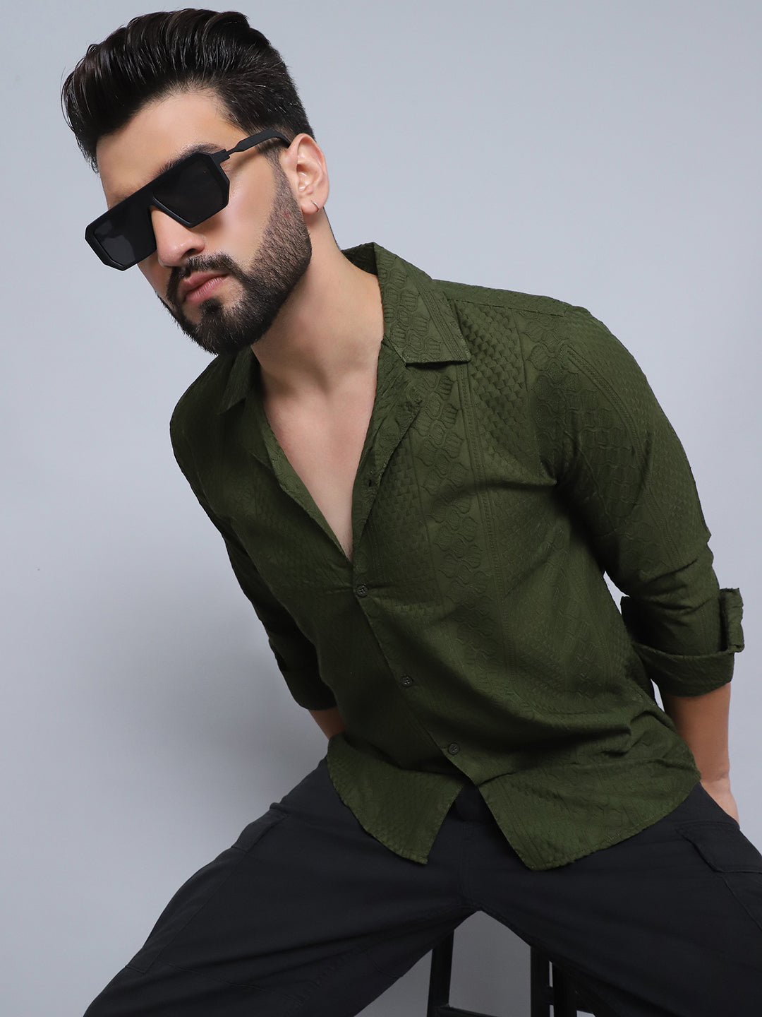 Mens Embroidered Cotton Casual Shirt