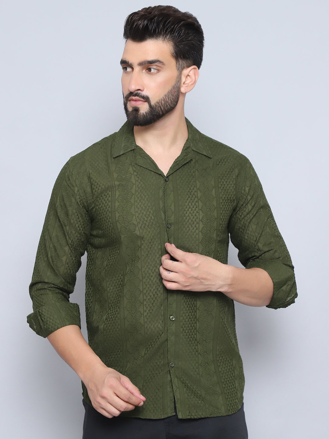 Mens Embroidered Cotton Casual Shirt