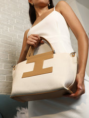 حقيبة يد ريفييرا دايز - أصفر مغرة وأبيض كريمي