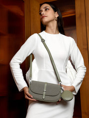 حقيبة كتف ذات هيكل مضلع مع جيب - أخضر زيتوني